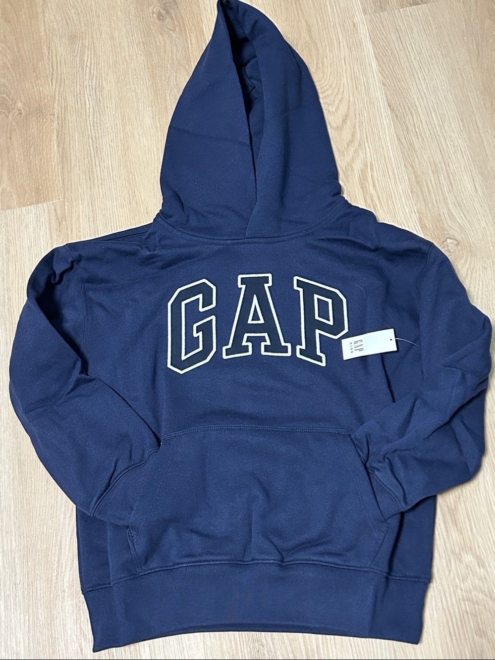 Kids Vintage Soft GAP white arch logo hoodie Size M (8) Navy blue, Unisex NEW